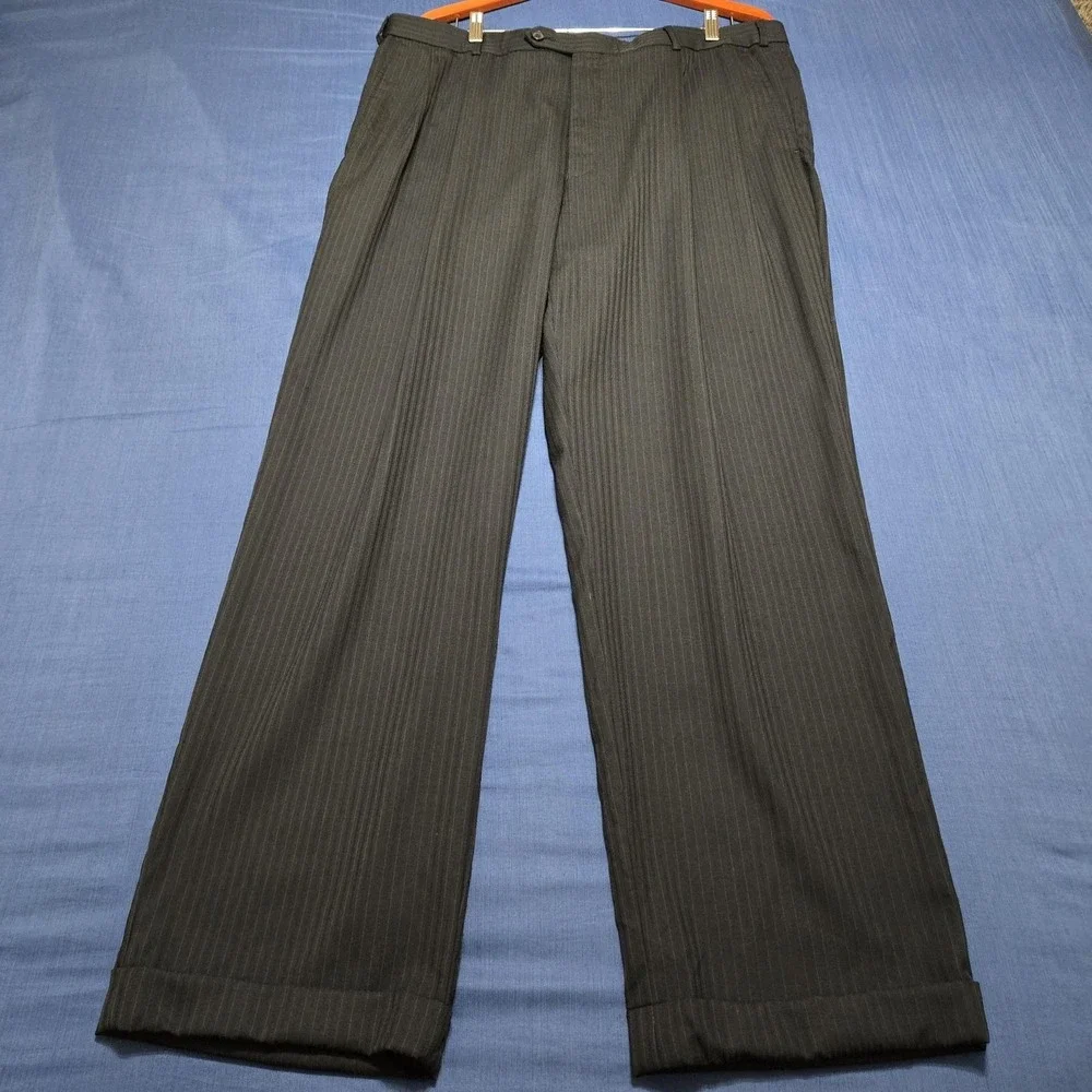 Stafford Dress Pants Mens 40x32‎ Gray Performance Wool Blend Pinstripe Stretch